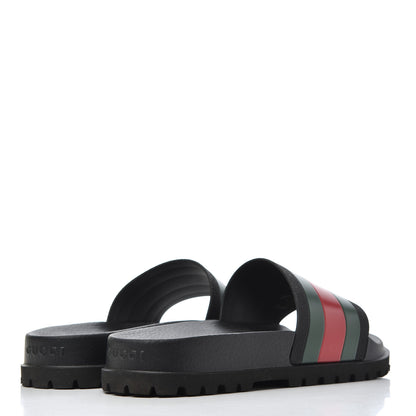 Gucci Rubber Web Mens Lug Sole Slide Sandals 9 Black Green Red 4 of 13