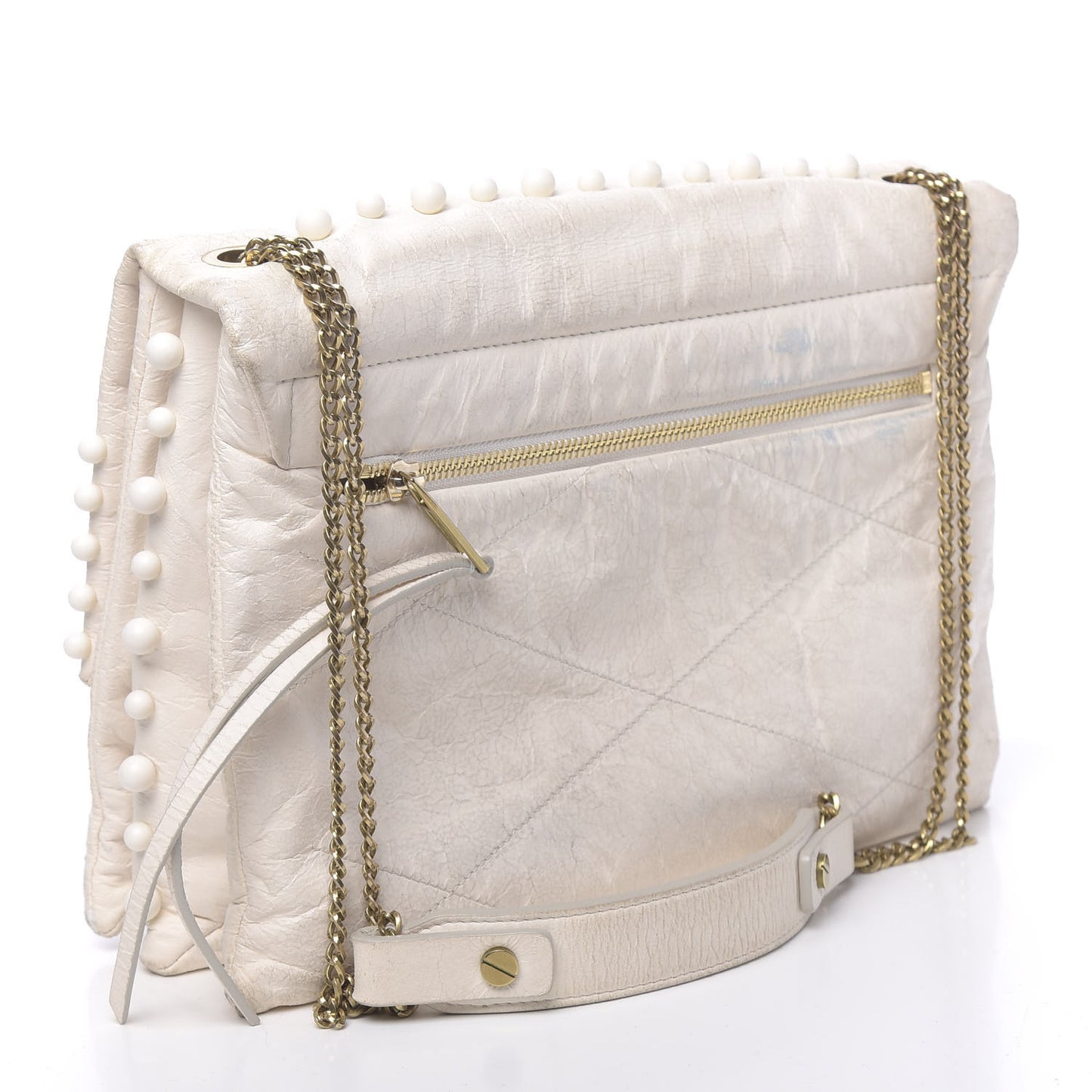 Lambskin Quilted Pearl Medium Sugar Flap Shoulder Bag White