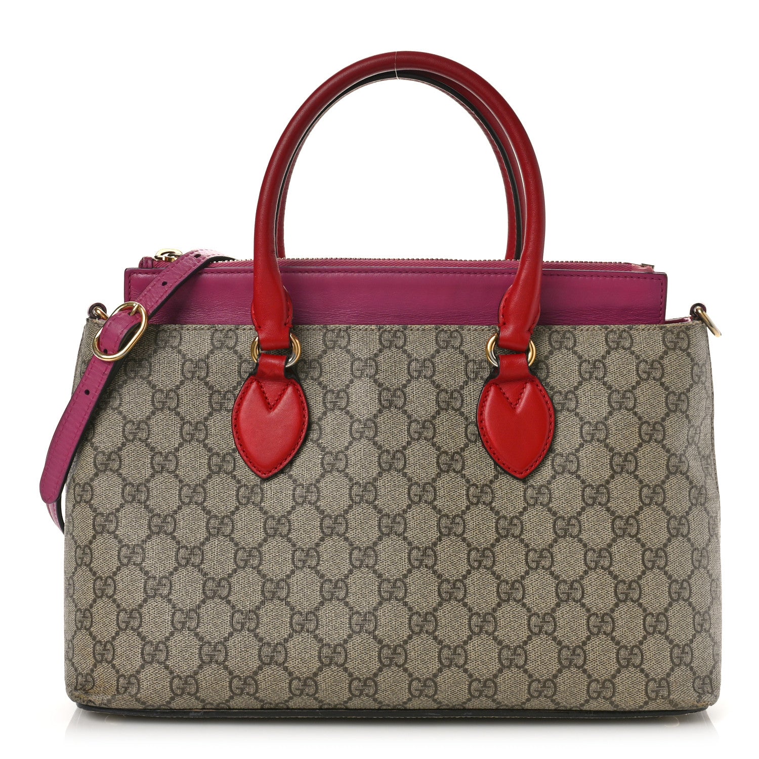 Gucci GG Supreme Monogram Moon Calfskin Small Zip Top Tote Beige Ebony Hibiscus Red New Rosette 1 of 14