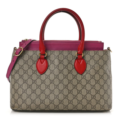 Gucci GG Supreme Monogram Moon Calfskin Small Zip Top Tote Beige Ebony Hibiscus Red New Rosette 1 of 14