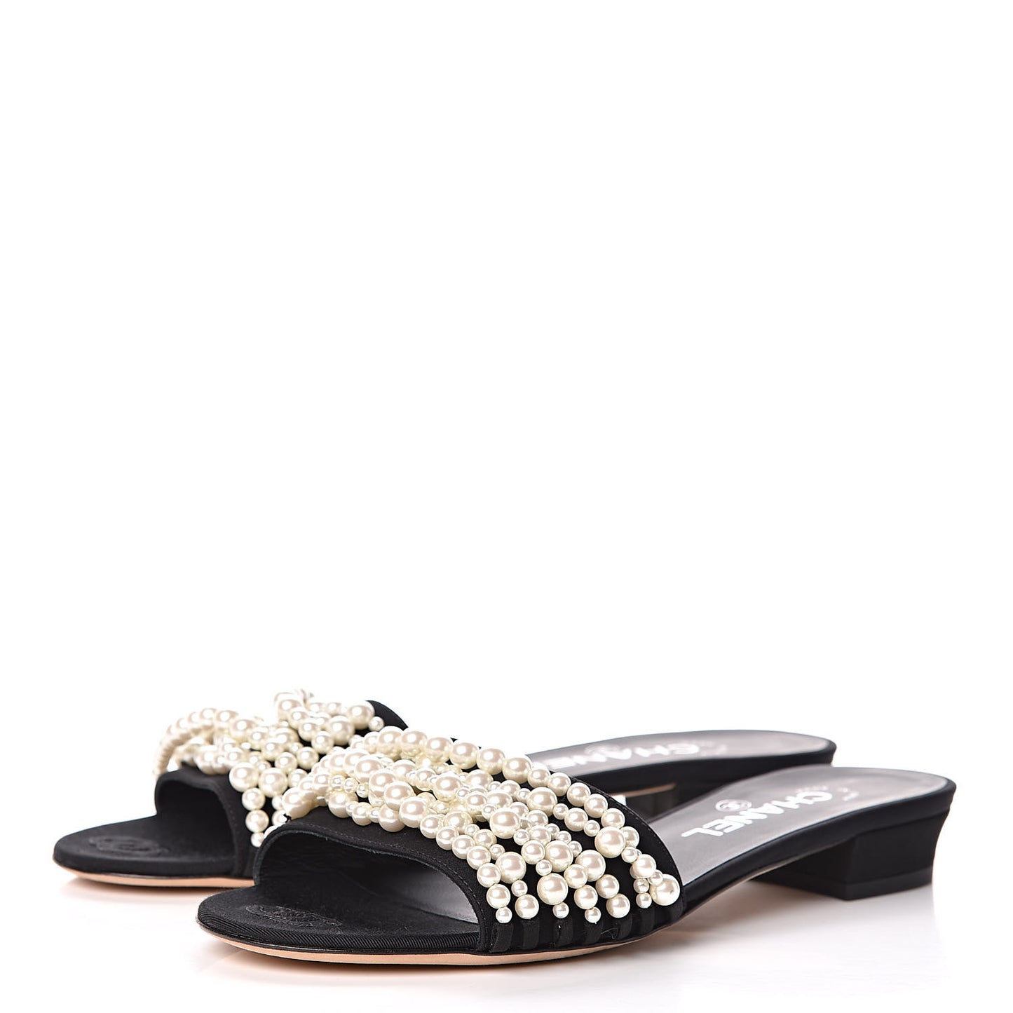 Felt Pearl Flat Sandals 38 Black