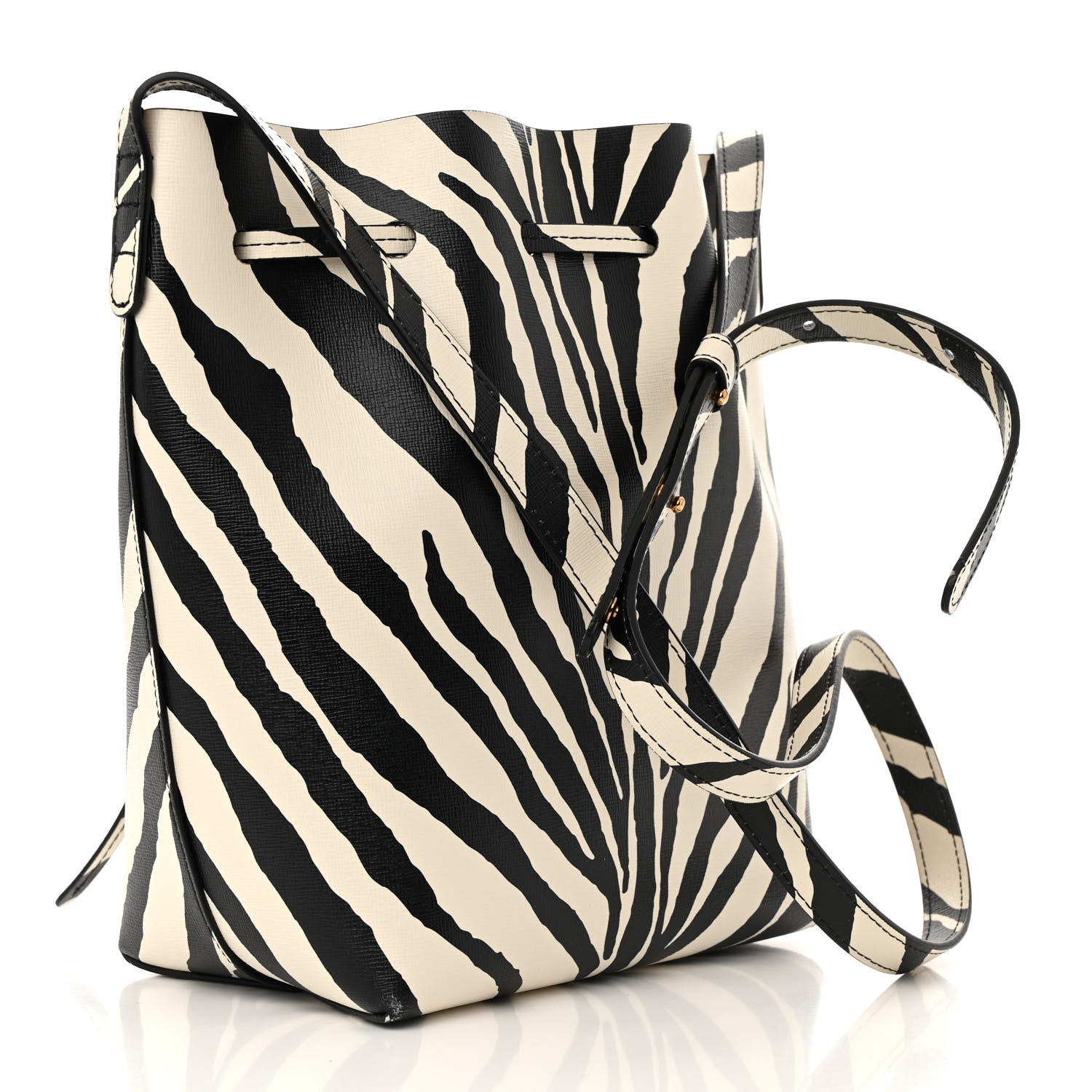 Mansur Gavriel Saffiano Zebra Print Mini Bucket Bag Black White 3 of 11