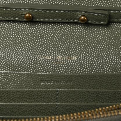 Saint Laurent Grain De Poudre Matelasse Chevron Monogram Chain Wallet Light Sage 7 of 10