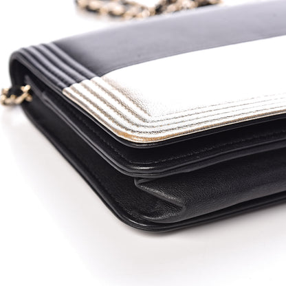 Chanel Metallic Goatskin Lambskin Boy Wallet on Chain WOC Black Gold 12 of 13