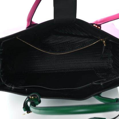 Prada City Calfskin Medium Colorblock Bibliothèque Tote Green Pink 5 of 9