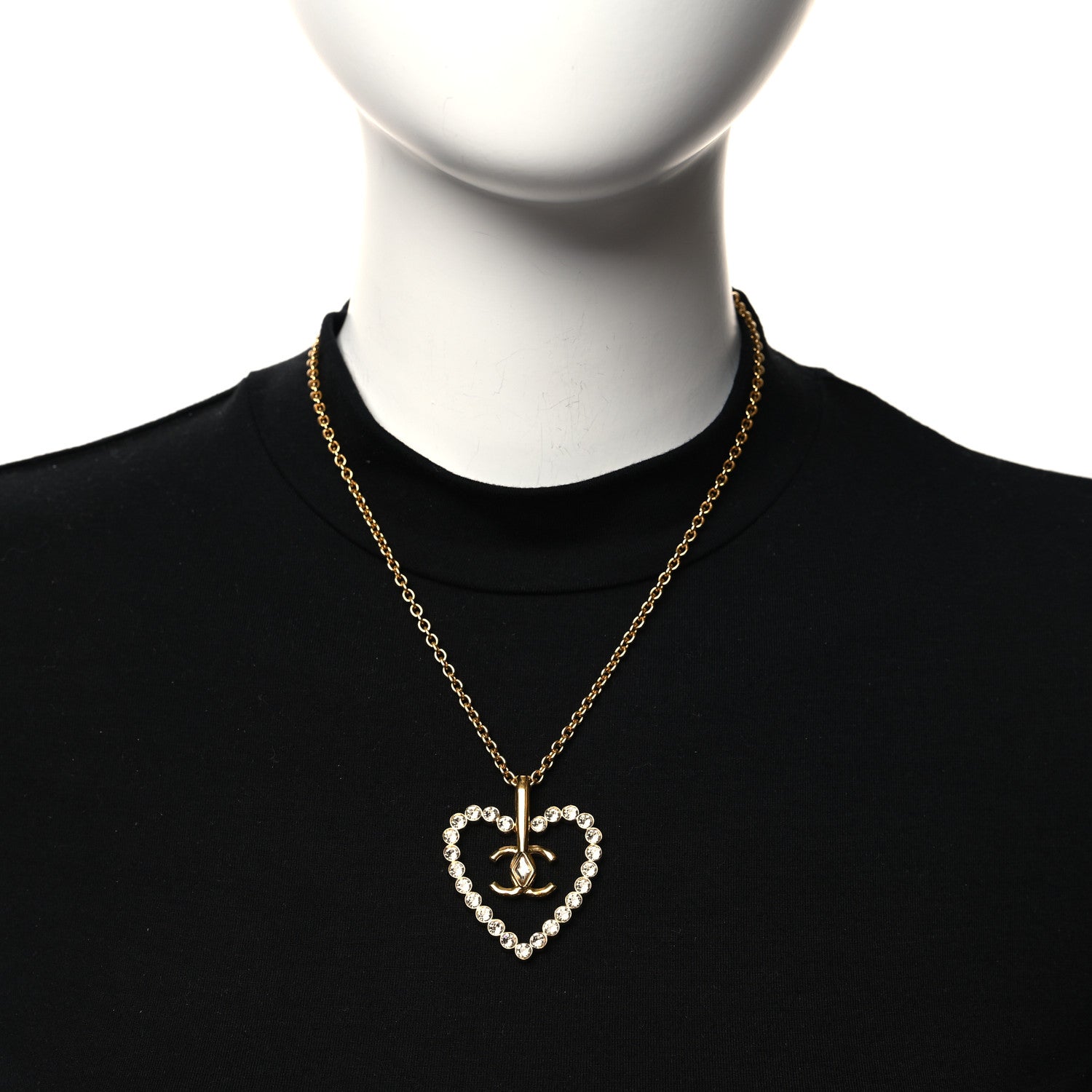 Chanel Crystal CC Heart Necklace Gold 2 of 4