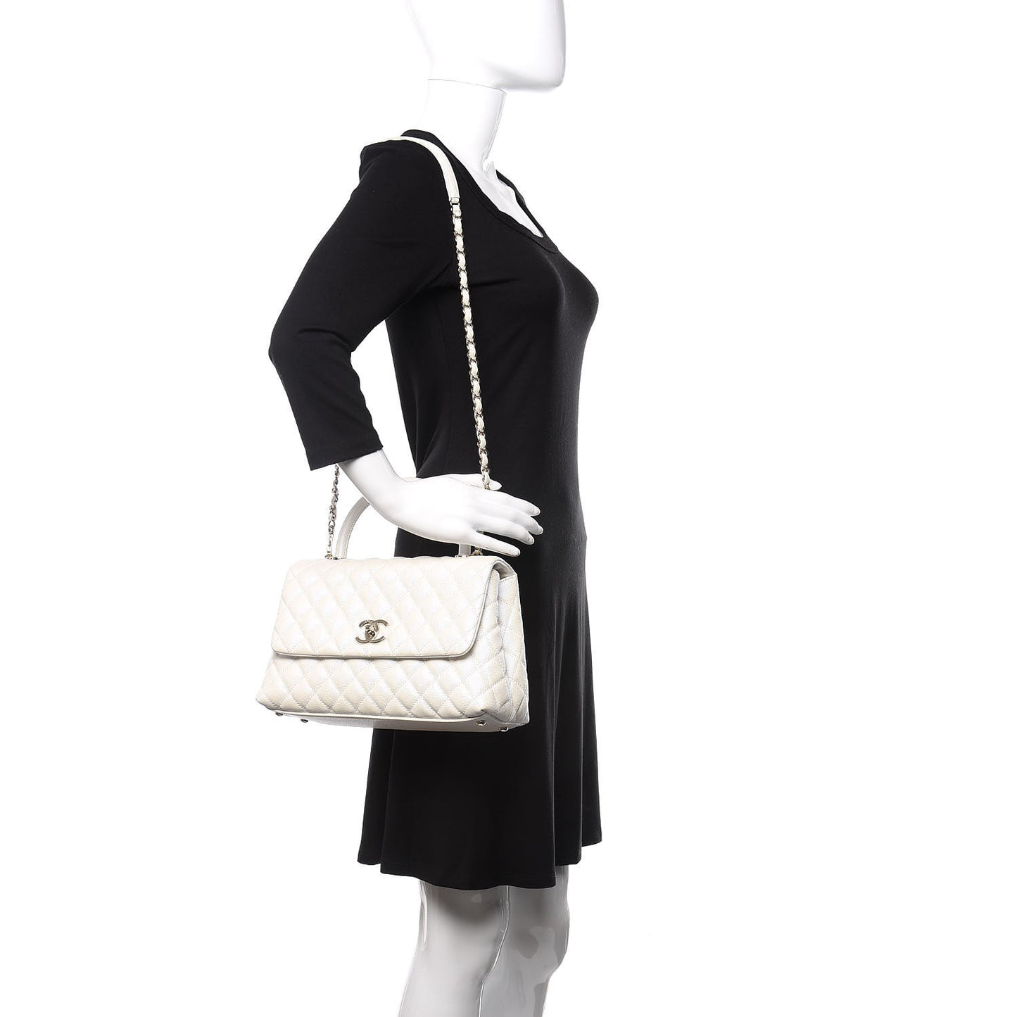 Iridescent Caviar Quilted Small Coco Handle Flap White
