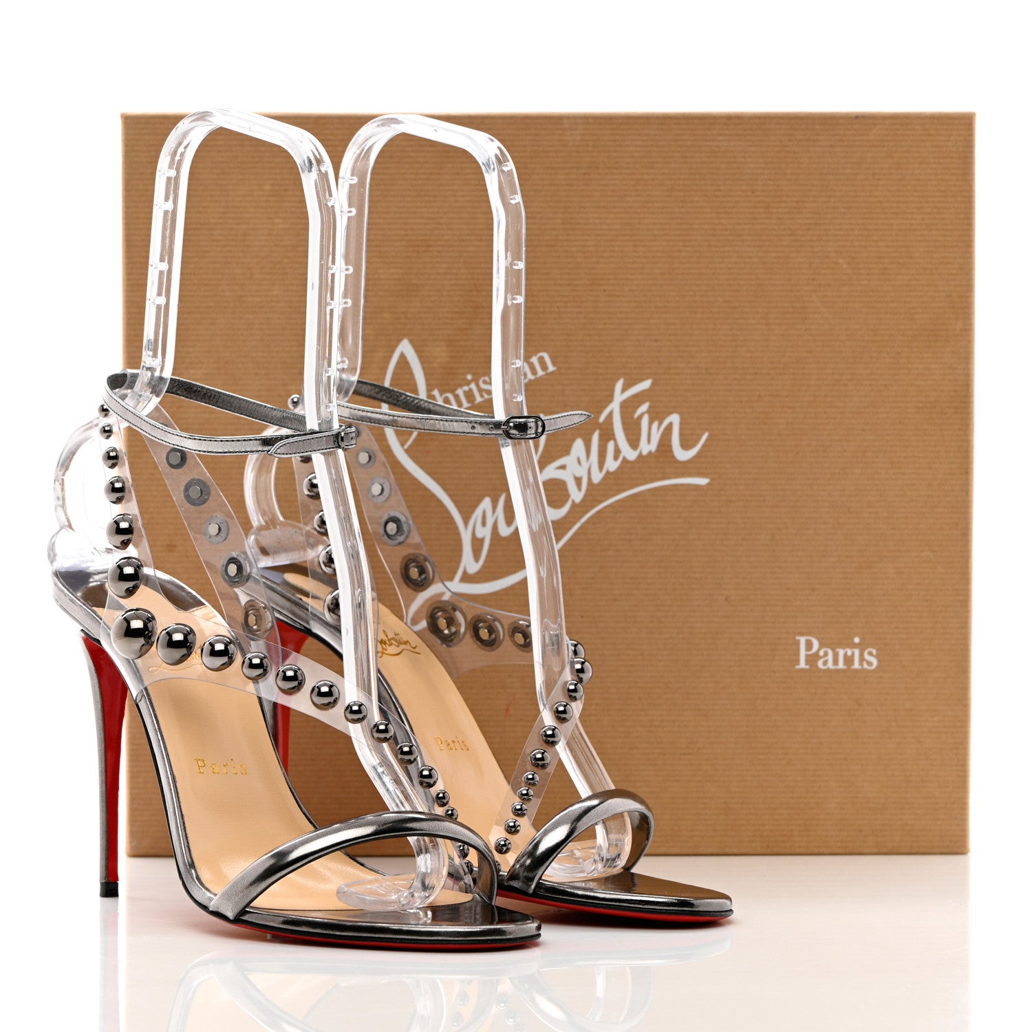Christian Louboutin Specchio PVC Corinetta 100 Sandals 41 Gun Metal 18 of 18