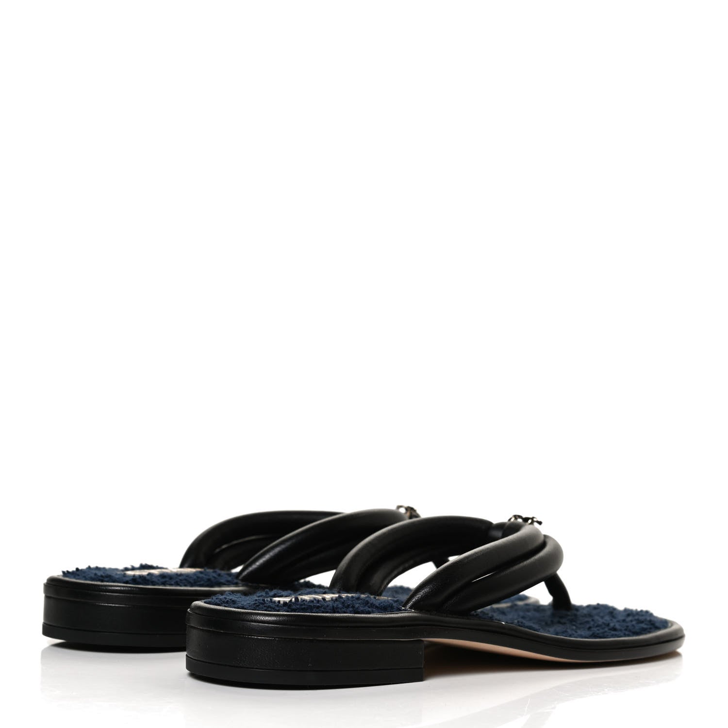 Chanel Lambskin Fabric CC Thong Sandals 36.5 Black Dark Navy 4 of 10
