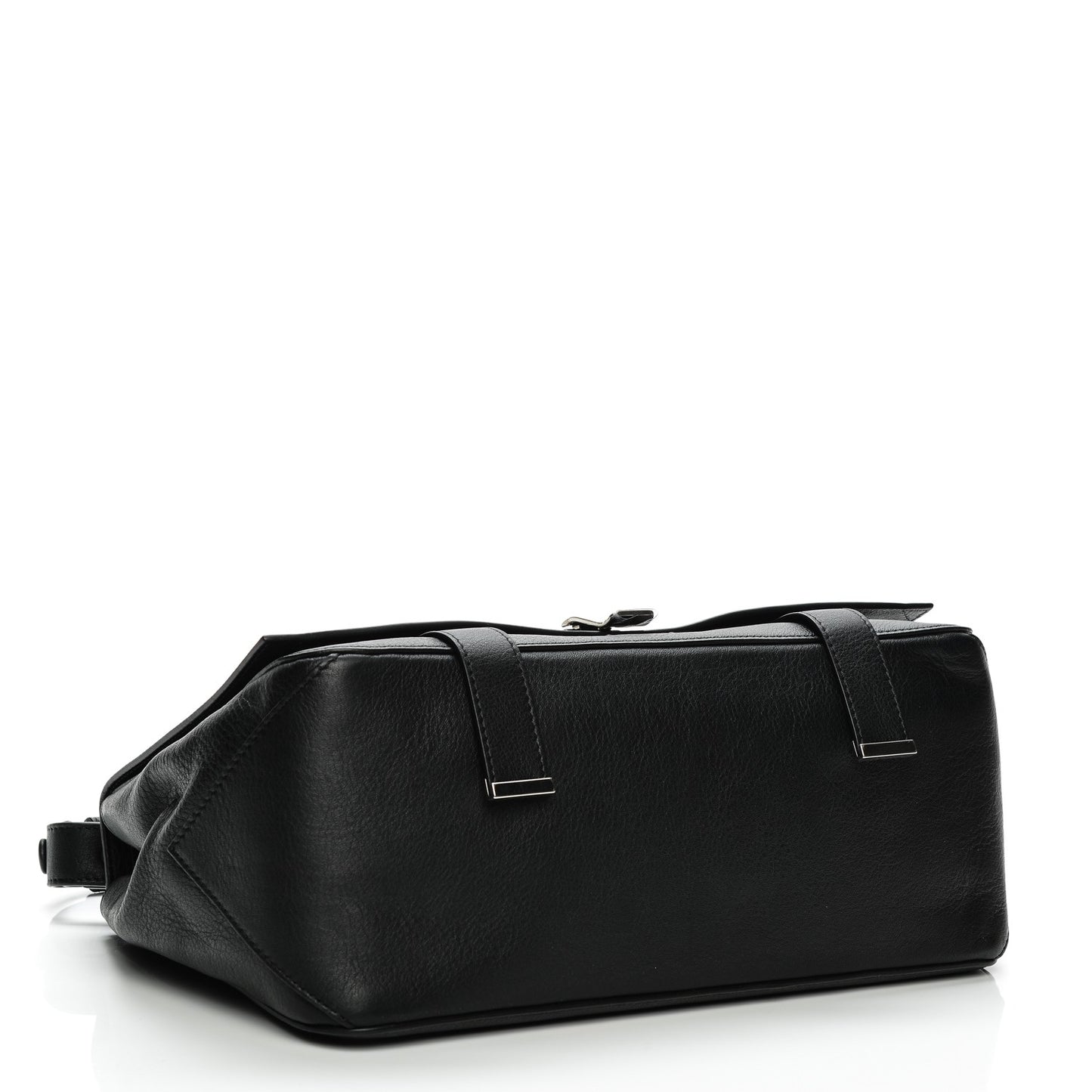 Pebbled Calfskin Double Sided PS Courier Bag Black