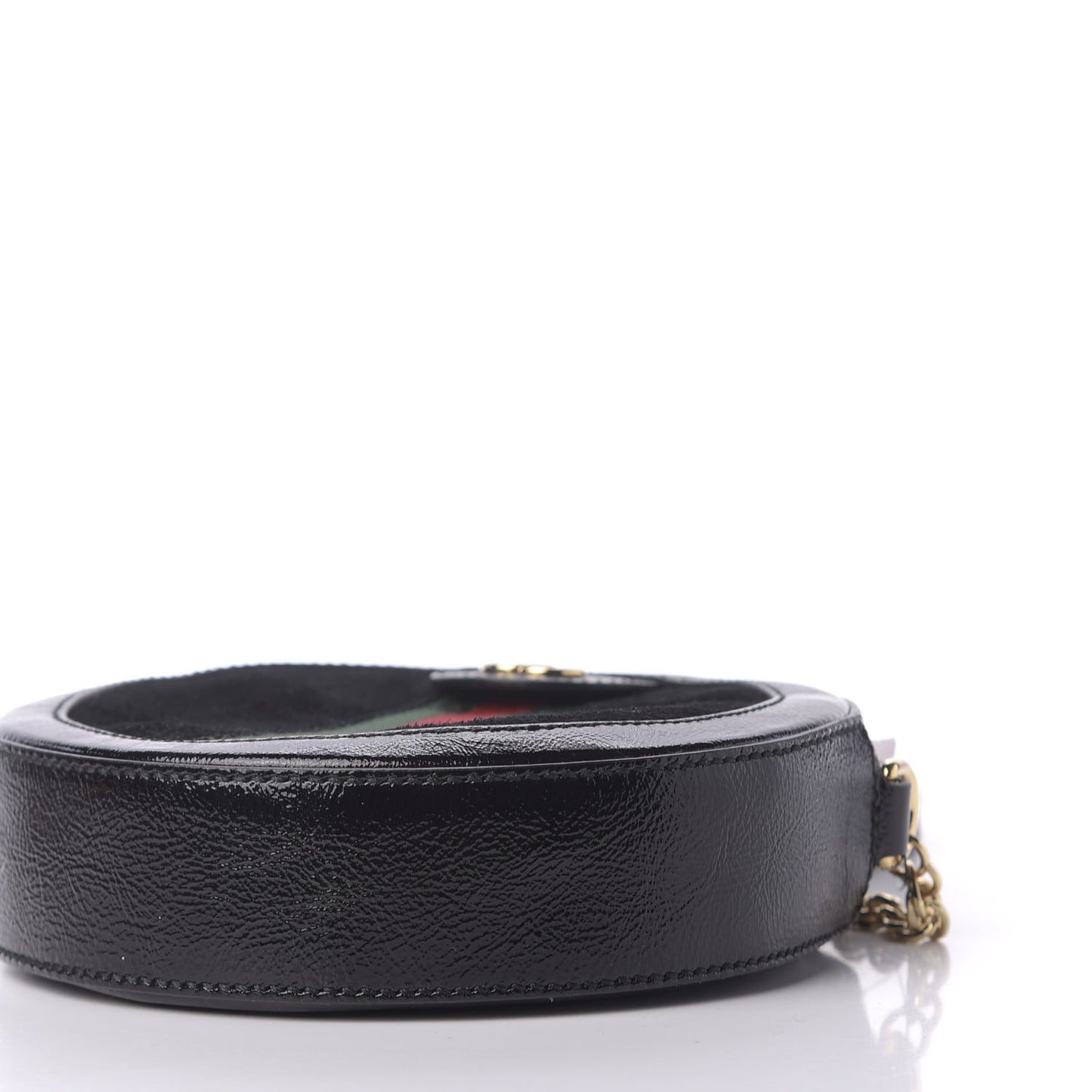 Suede Patent Web Mini Ophidia Round Shoulder Bag Black