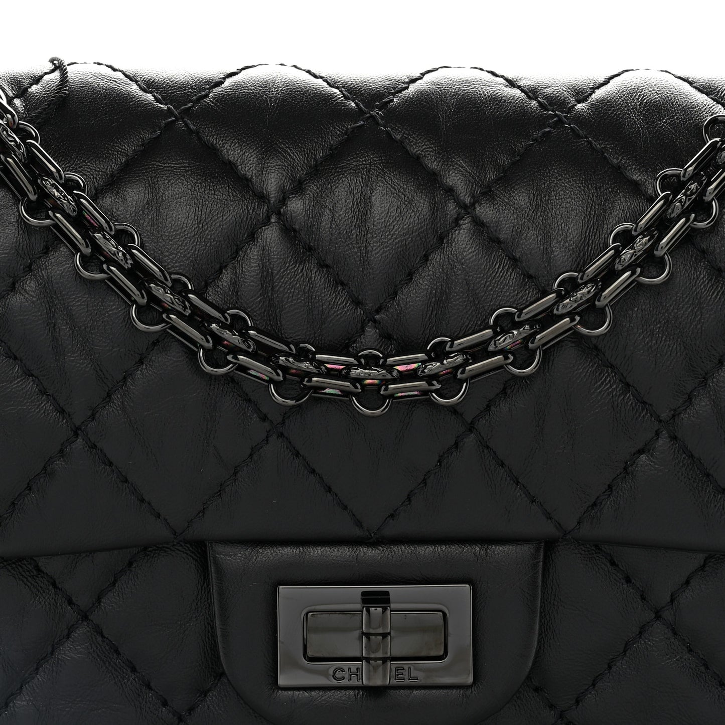 Aged Calfskin Quilted 2.55 Reissue Mini Flap So Black
