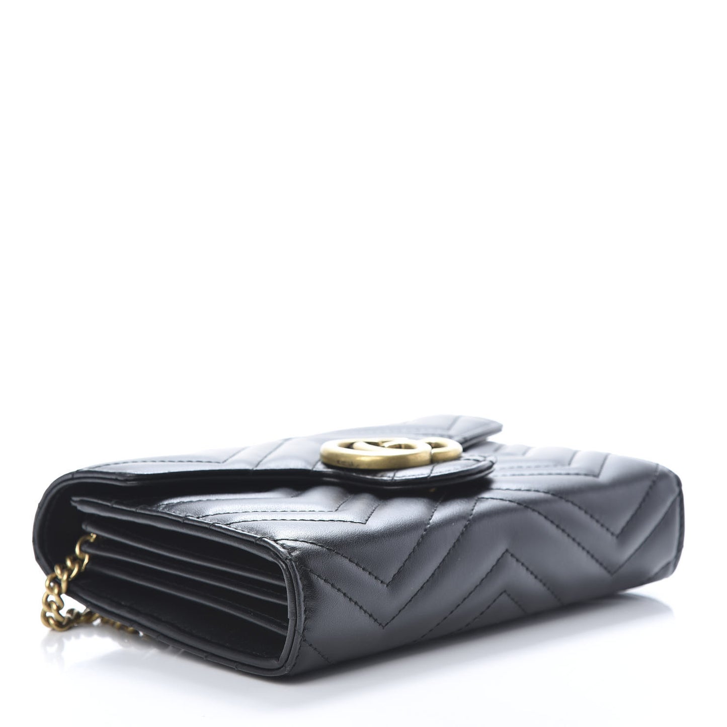 Calfskin Matelasse GG Marmont Chain Wallet Black