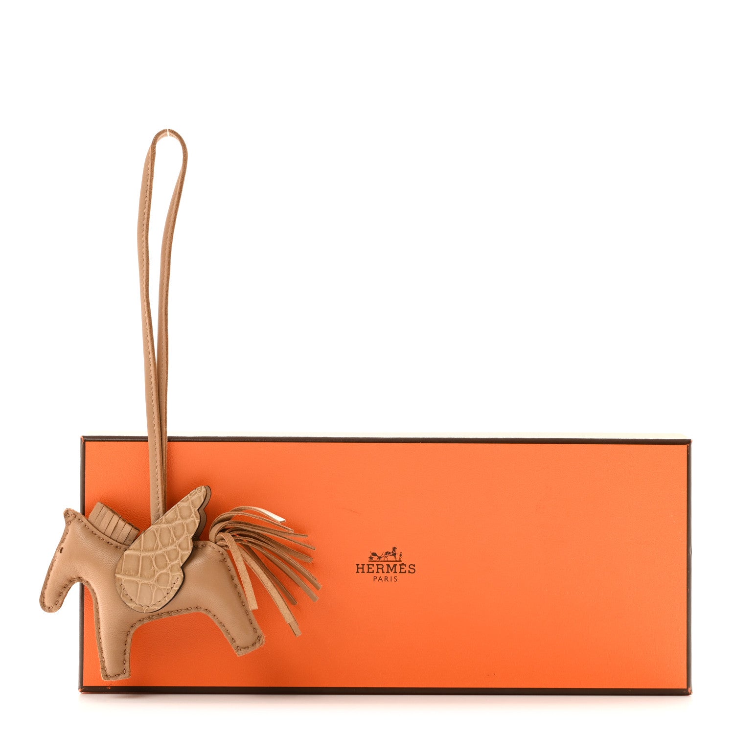 Hermes Milo Lambskin Matte Alligator Touch Grigri Rodeo Pegase Horse Bag Charm PM Chai 6 of 6