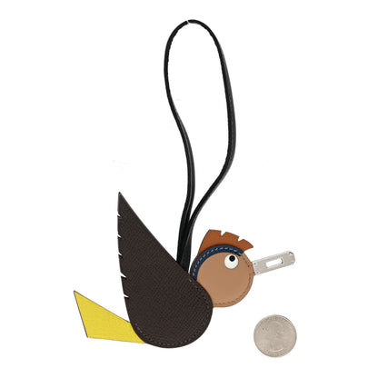 Hermes Epsom Swift Chevre Mysore Birdy Bag Charm Jaune Ambre Black Biscuit 2 of 5