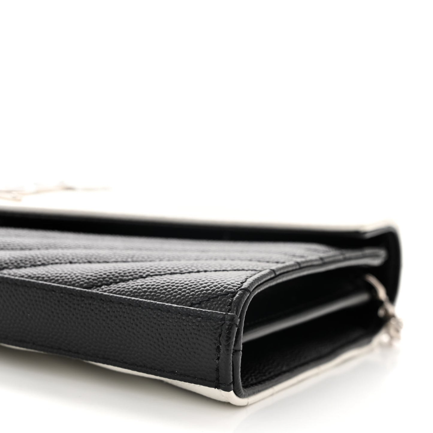Grain De Poudre Matelasse Chevron Bi-Color Monogram Chain Wallet White Black