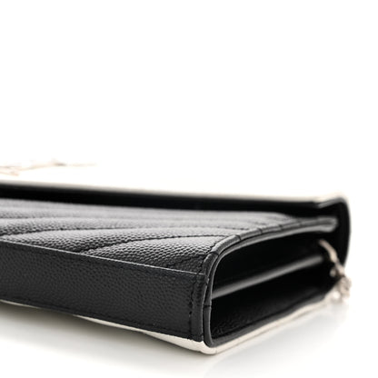 Saint Laurent Grain De Poudre Matelasse Chevron Bi-Color Monogram Chain Wallet White Black 10 of 11