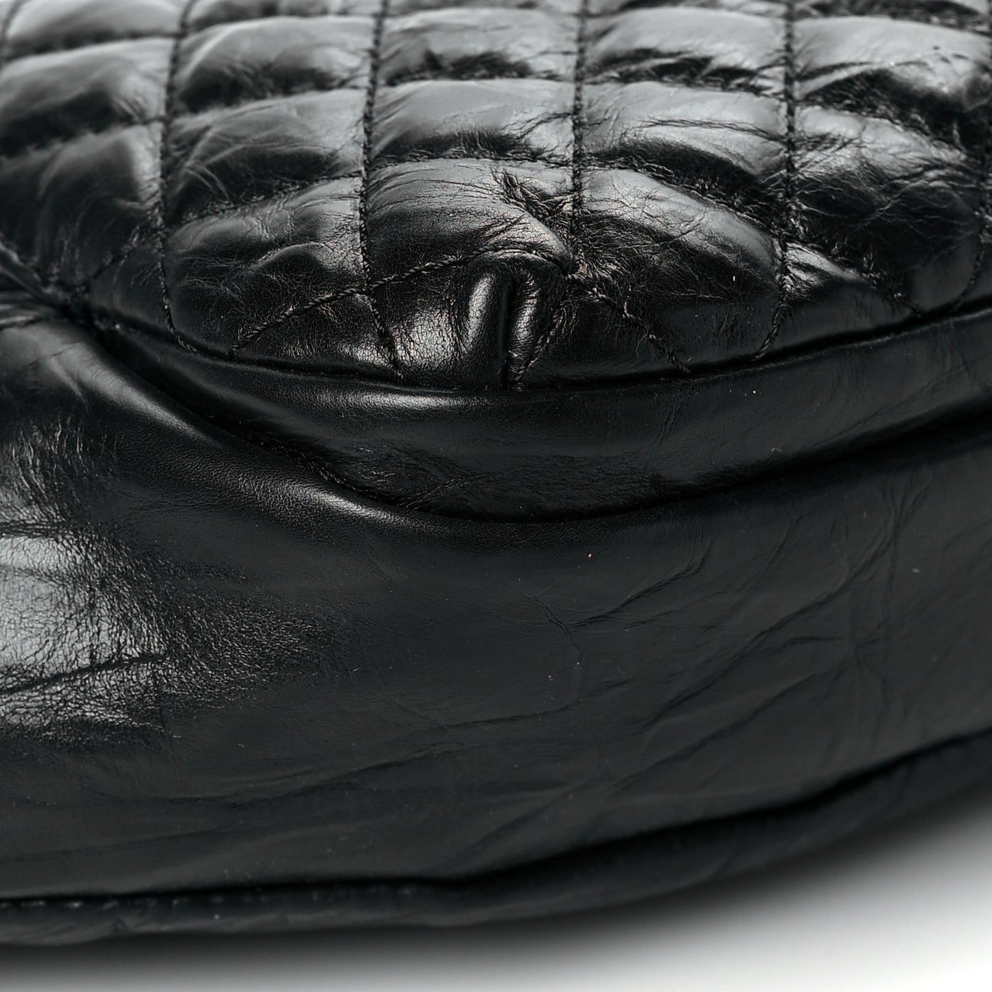 Crumpled Calfskin Quilted Casual Rock Waist Bag Fanny Pack Black