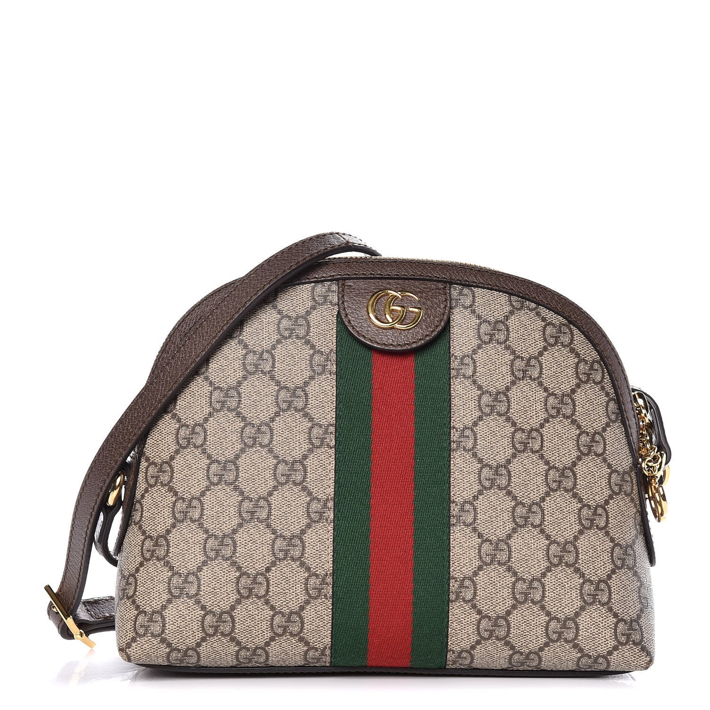 GG Supreme Monogram Textured Dollar Calfskin Web Small Ophidia Dome Shoulder Bag Beige Ebony New Acero