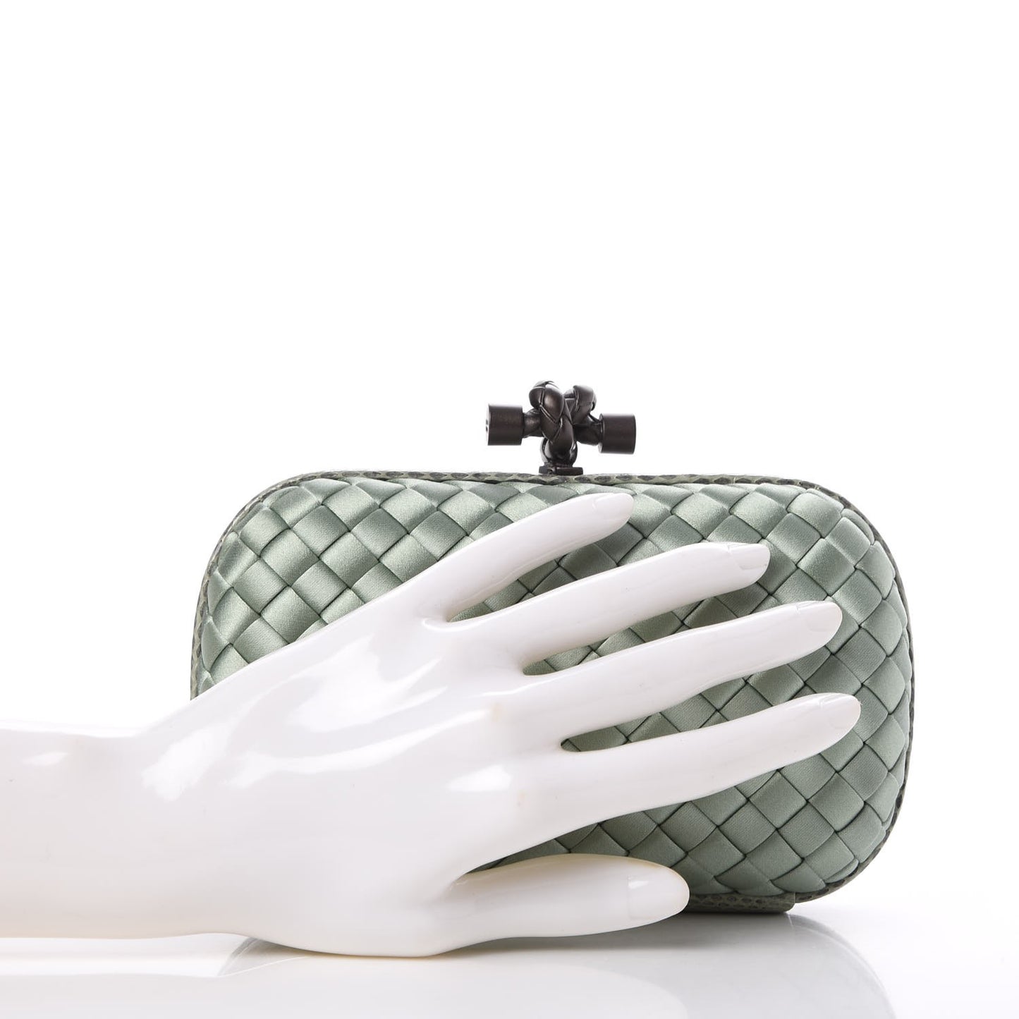 Satin Intreccio Impero Ayers Knot Clutch Green