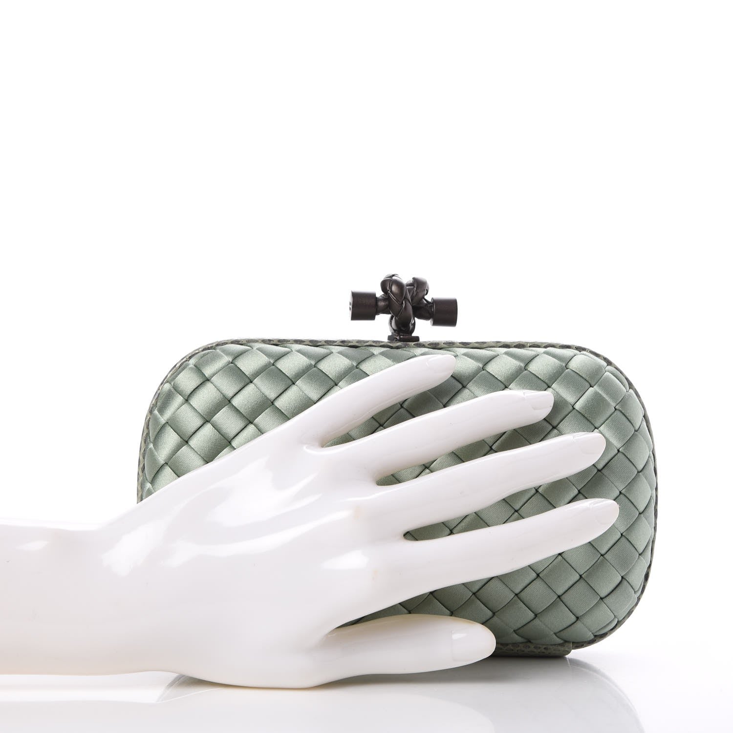Bottega Veneta Satin Intreccio Impero Ayers Knot Clutch Green 2 of 6