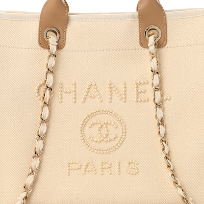Chanel Canvas Pearl Medium Deauville Tote Ecru Beige 8 of 10