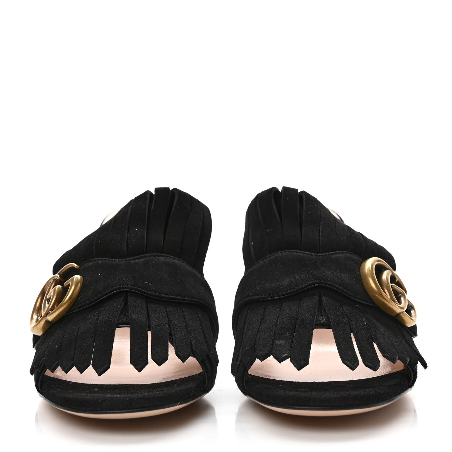 Gucci Kid Scamosciato GG Marmont Fringe 75mm Slide Sandals 37.5 Black 2 of 8