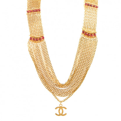 Chanel Gripoix Multi Strand Chain Necklace Gold Red 1 of 7