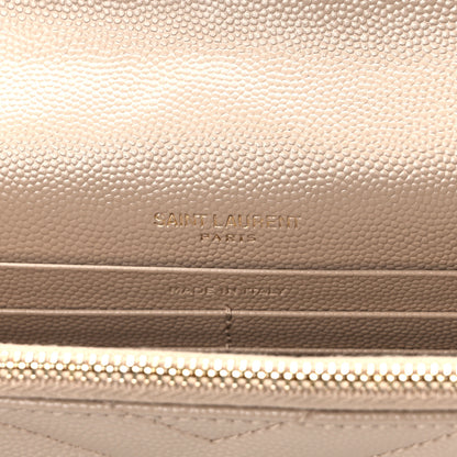 Saint Laurent Grain De Poudre Matelasse Chevron Monogram Envelope Chain Wallet Nude Powder 6 of 10