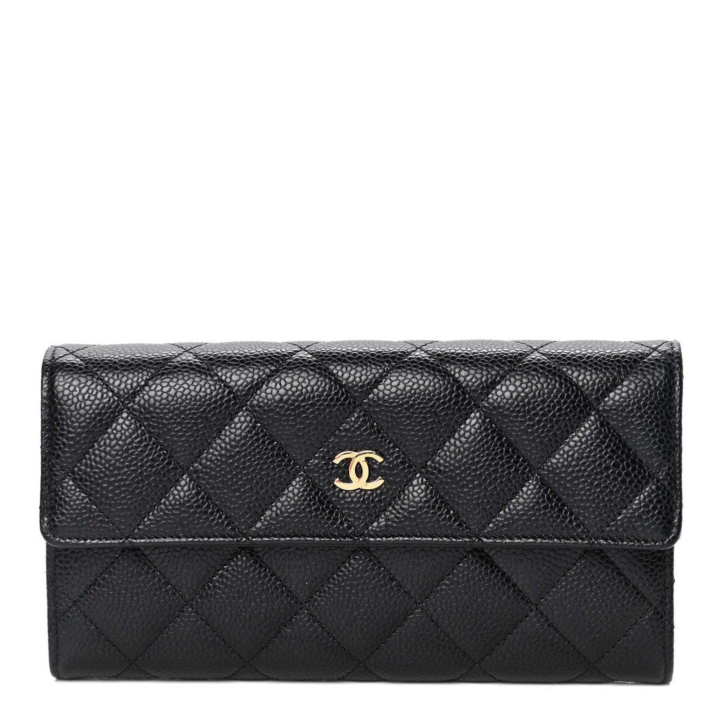 Caviar Quilted Large Gusset Flap Wallet Black