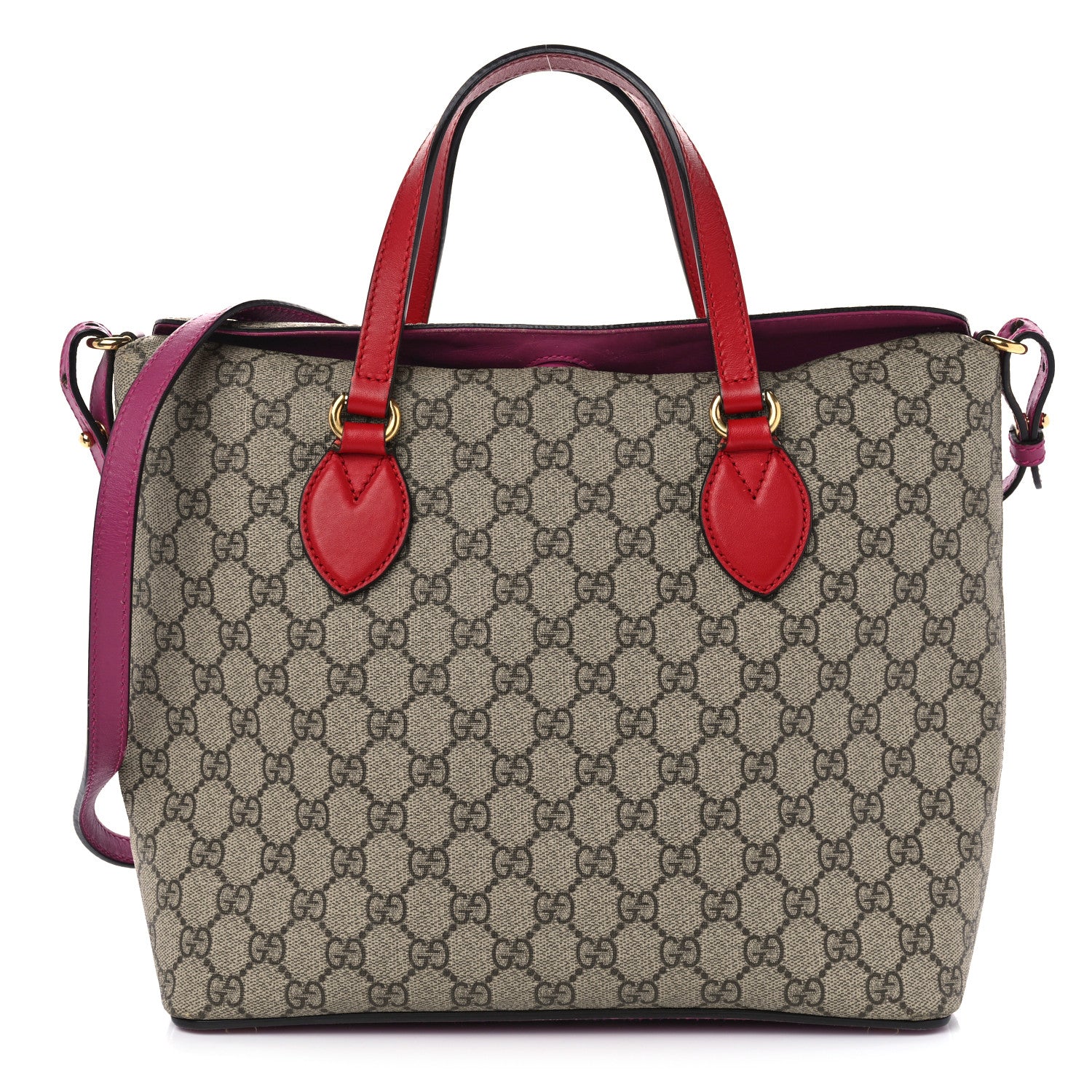Gucci GG Supreme Monogram Linea A Foldover Tote Beige Hibiscus Red New Rosette 1 of 10
