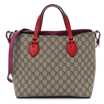 Gucci GG Supreme Monogram Linea A Foldover Tote Beige Hibiscus Red New Rosette 1 of 10