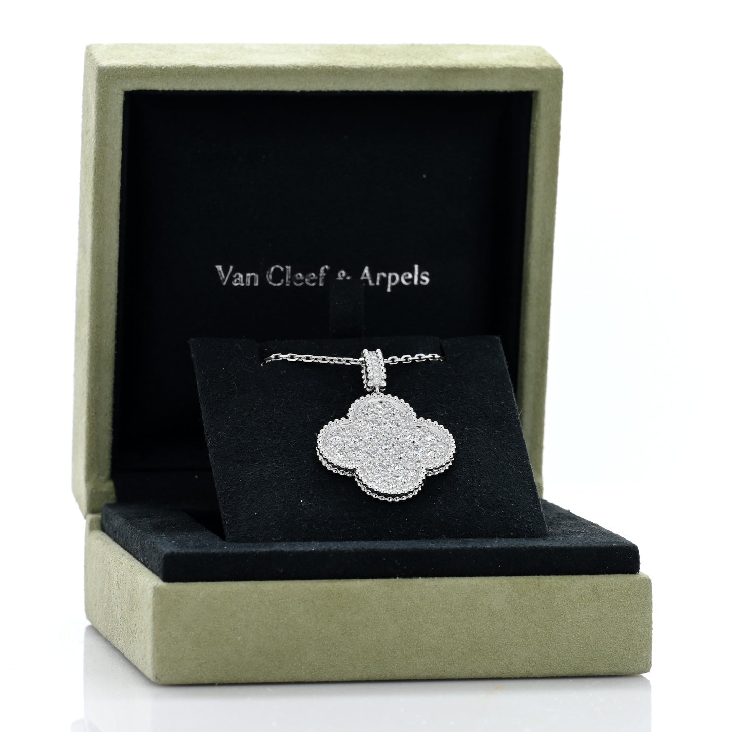 18K White Gold Diamond Magic Alhambra Long Necklace