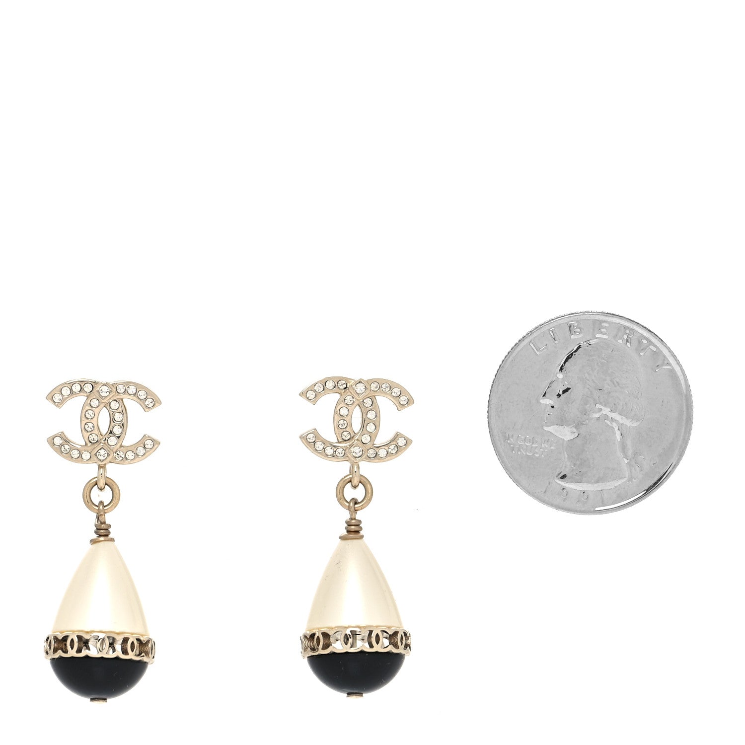 Chanel Crystal Pearl CC Fantasy Drop Earrings Gold Black 2 of 4