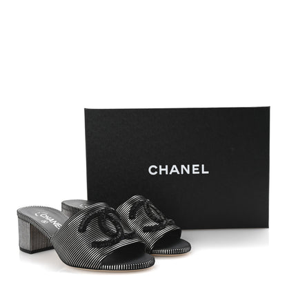 Chanel Calfskin Striped Beaded CC Mule Sandals 37.5 Black 10 of 10