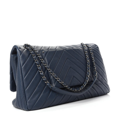 Chanel Calfskin Chevron Quilted XXL Travel Flap Bag Blue 3 of 10
