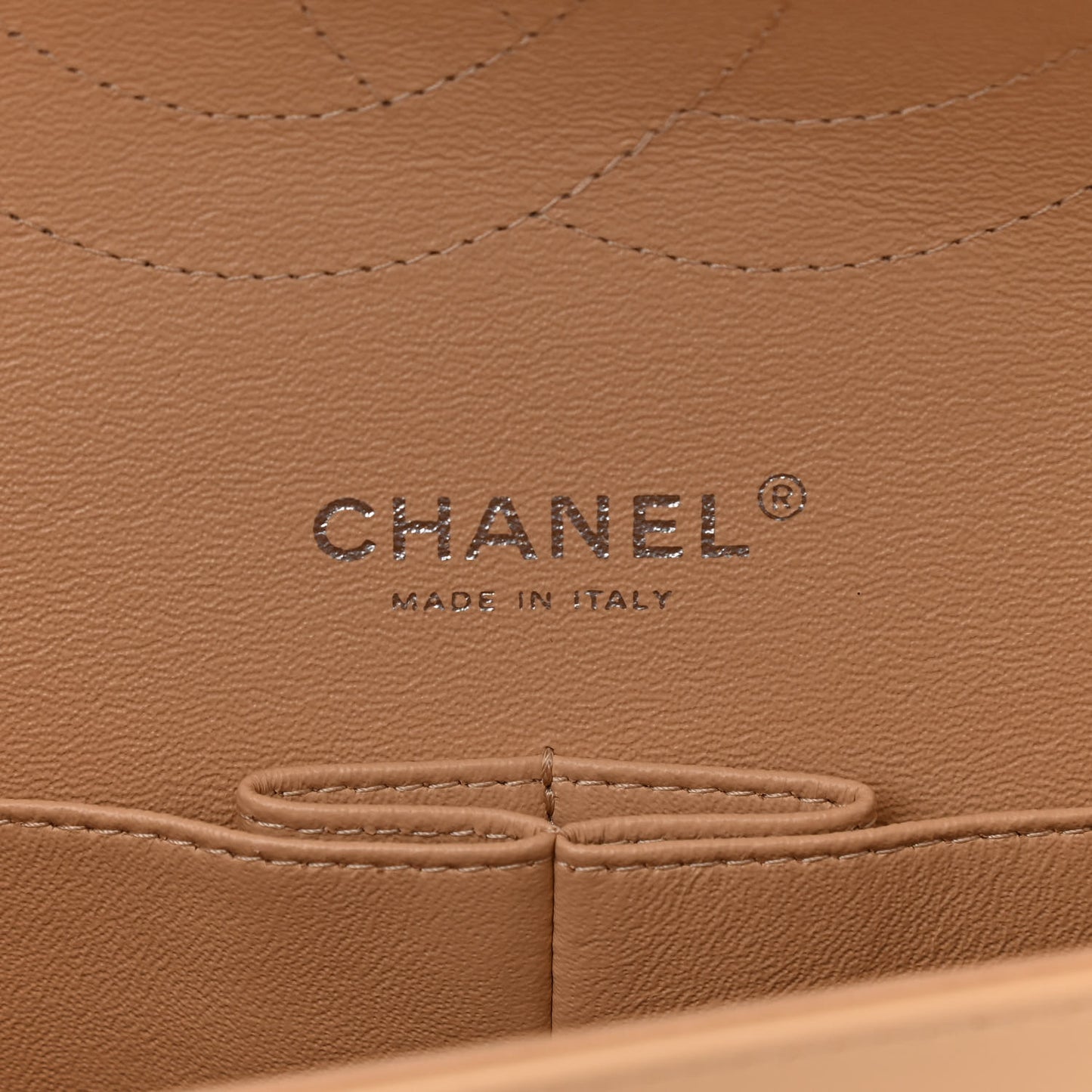 Patent Chevron Quilted Jumbo Double Flap Beige