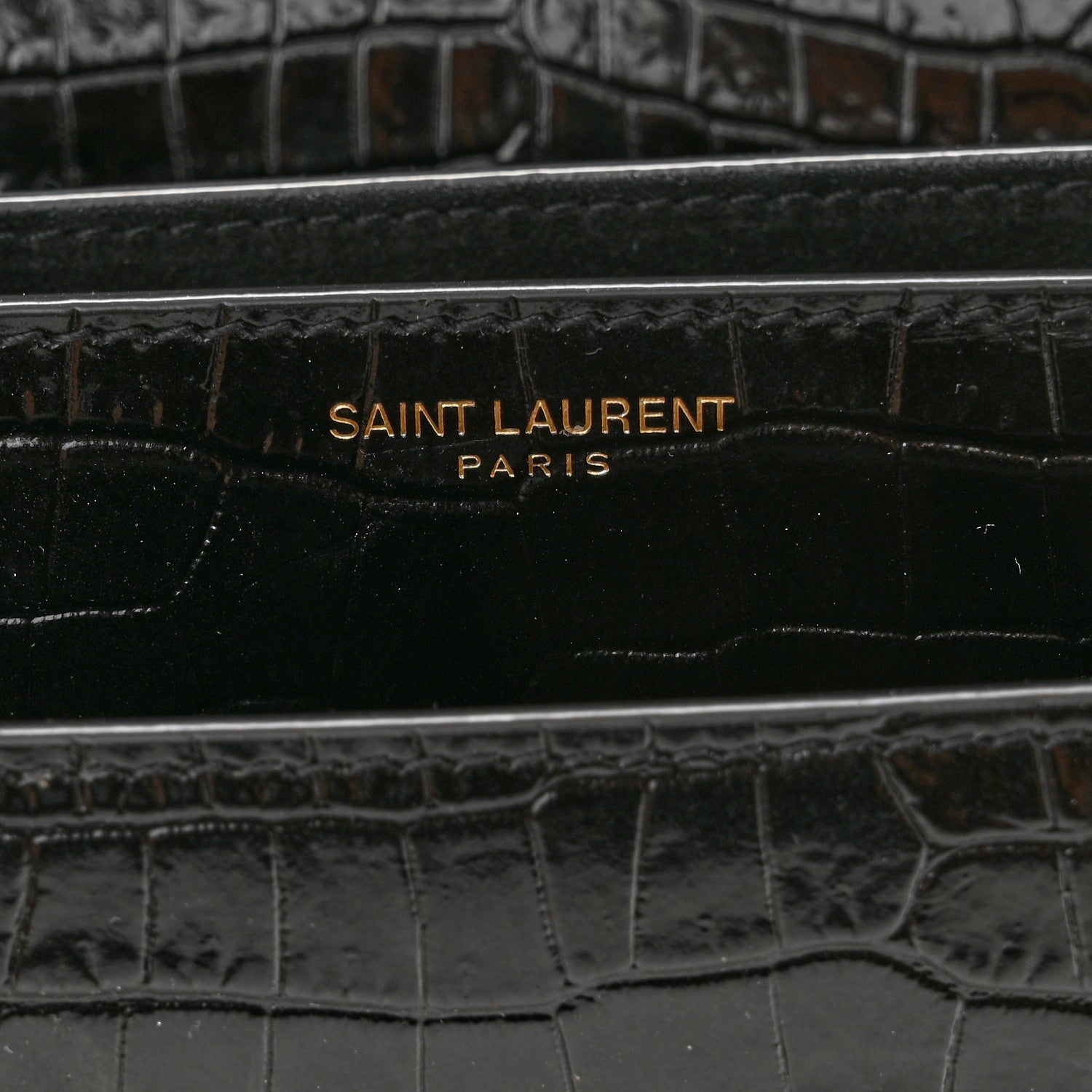 Saint Laurent Calfskin Crocodile Embossed Medium Monogram Sunset Black 6 of 11