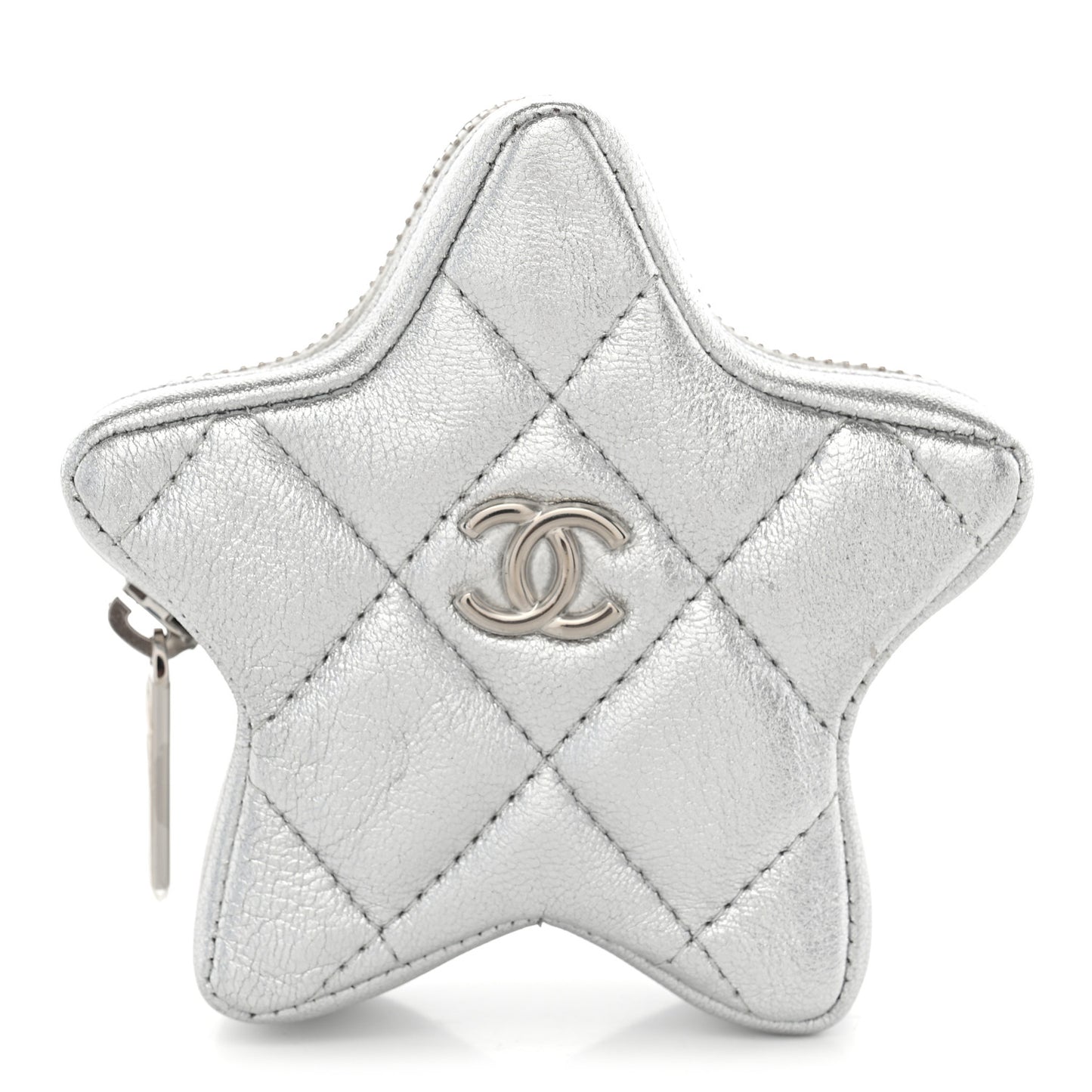 Metallic Lambskin Walk Of Fame Star Clip On Coin Purse Silver