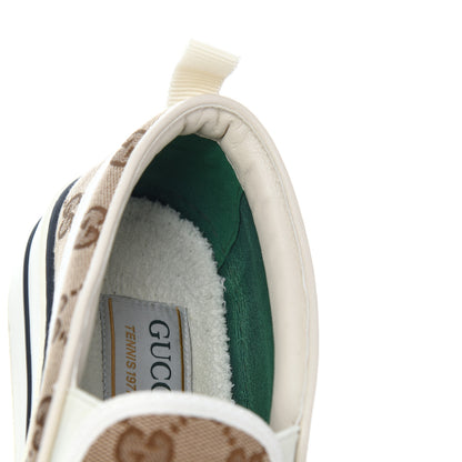 Gucci GG Monogram Womens 1977 Tennis Slip On 30mm Sneakers 38 Beige Ebony Mystic White 9 of 17