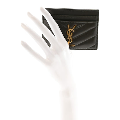 Saint Laurent Lambskin Matelasse Chevron Monogram Credit Card Case Light Musk 2 of 7