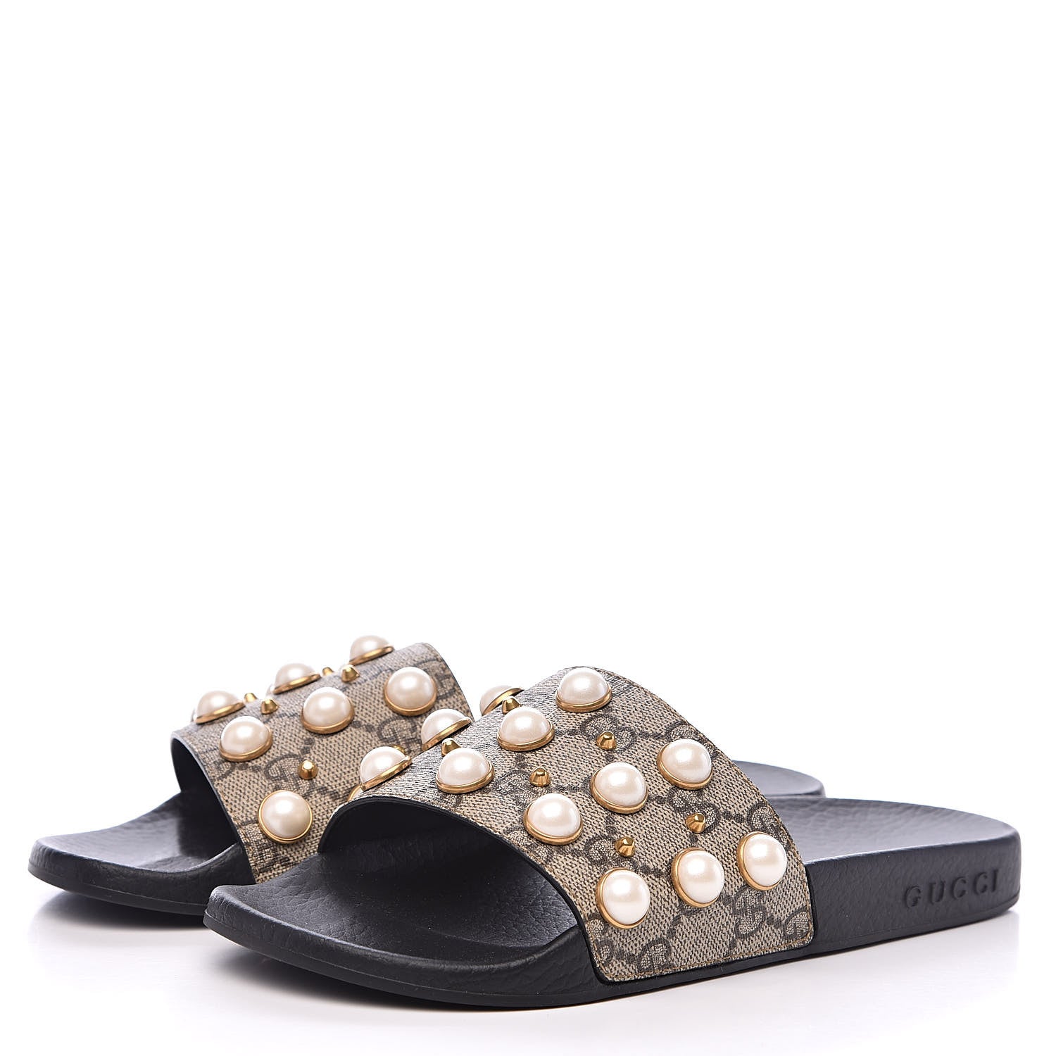 Gucci GG Supreme Monogram Pearls Slide Sandals 36 Beige 4 of 7