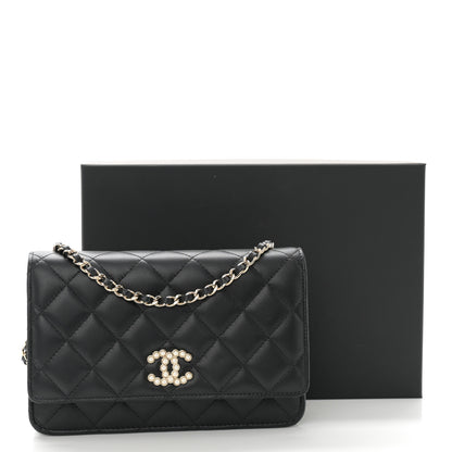 Chanel Lambskin Quilted Pearl CC Wallet on Chain WOC Black 12 of 12