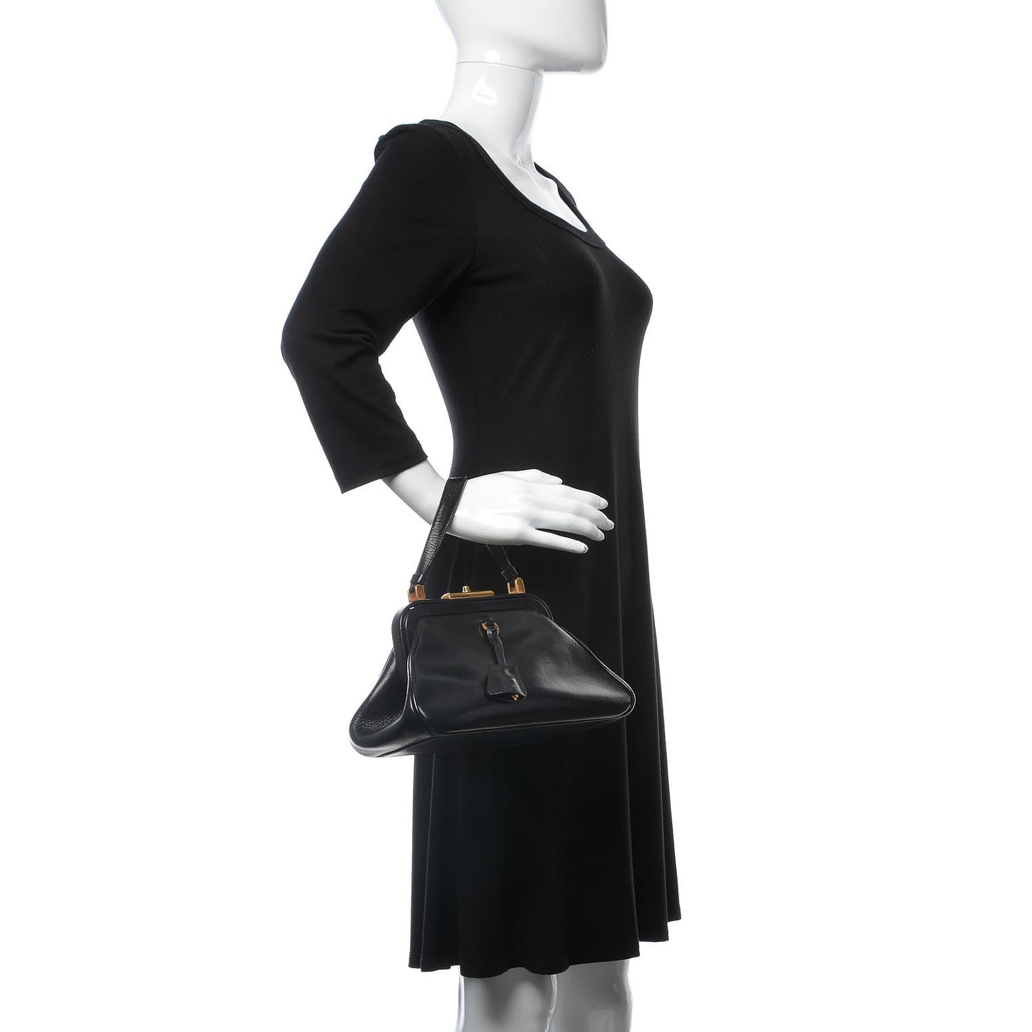 Goatskin Top Lock Bag Nero Black