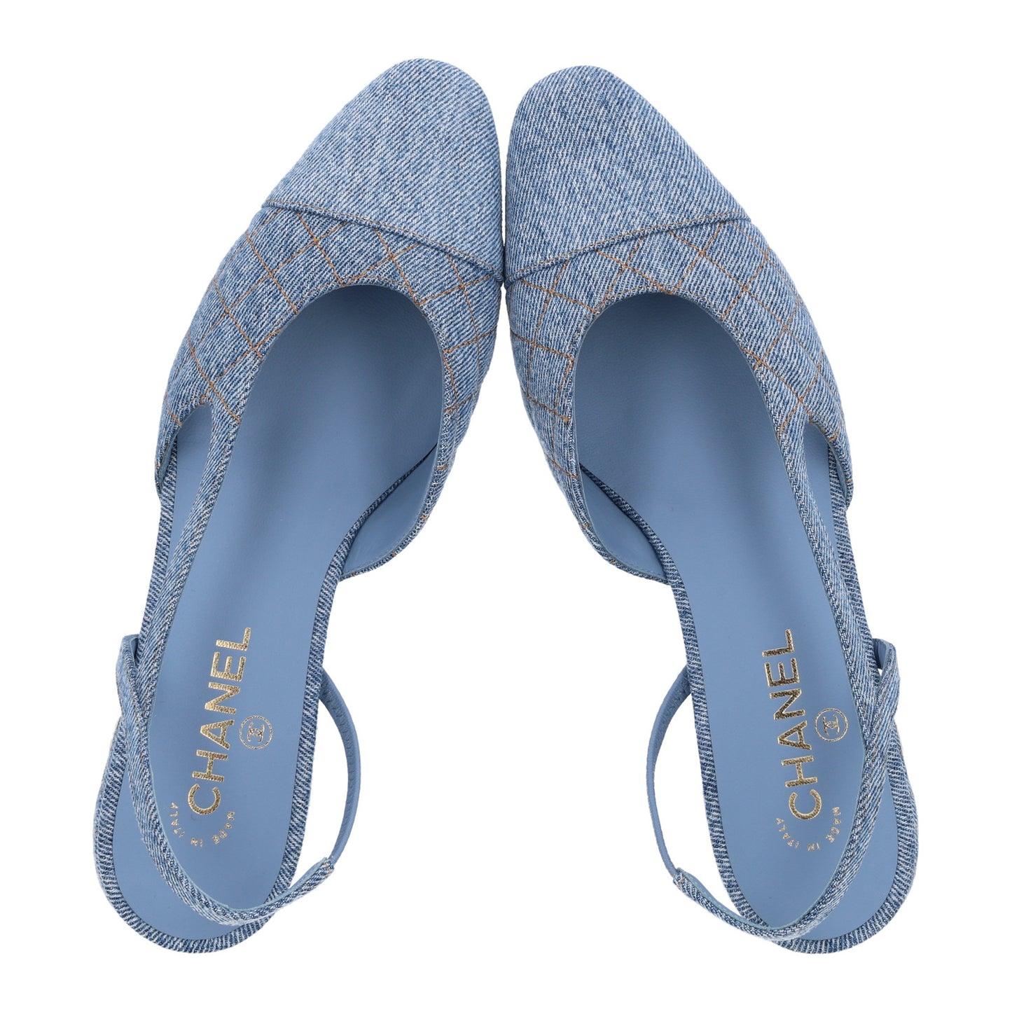 Denim Quilted Cap Toe CC Slingback Flats 40 Light Blue