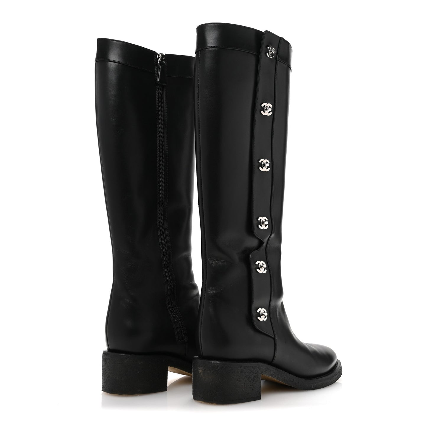 Calfskin CC Turnlock High Boots 40 Black