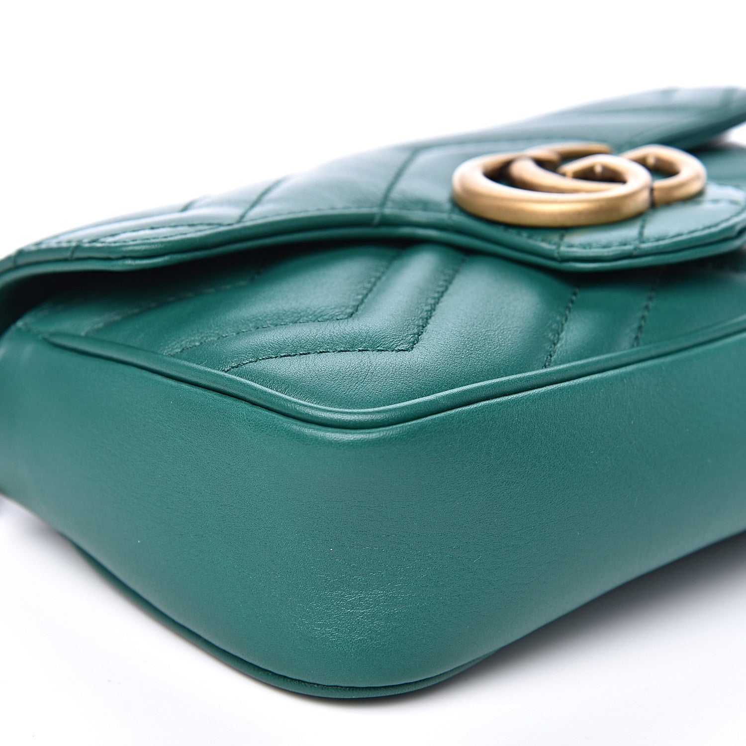 Gucci Calfskin Matelasse Super Mini GG Marmont Shoulder Bag Emerald Green 7 of 11