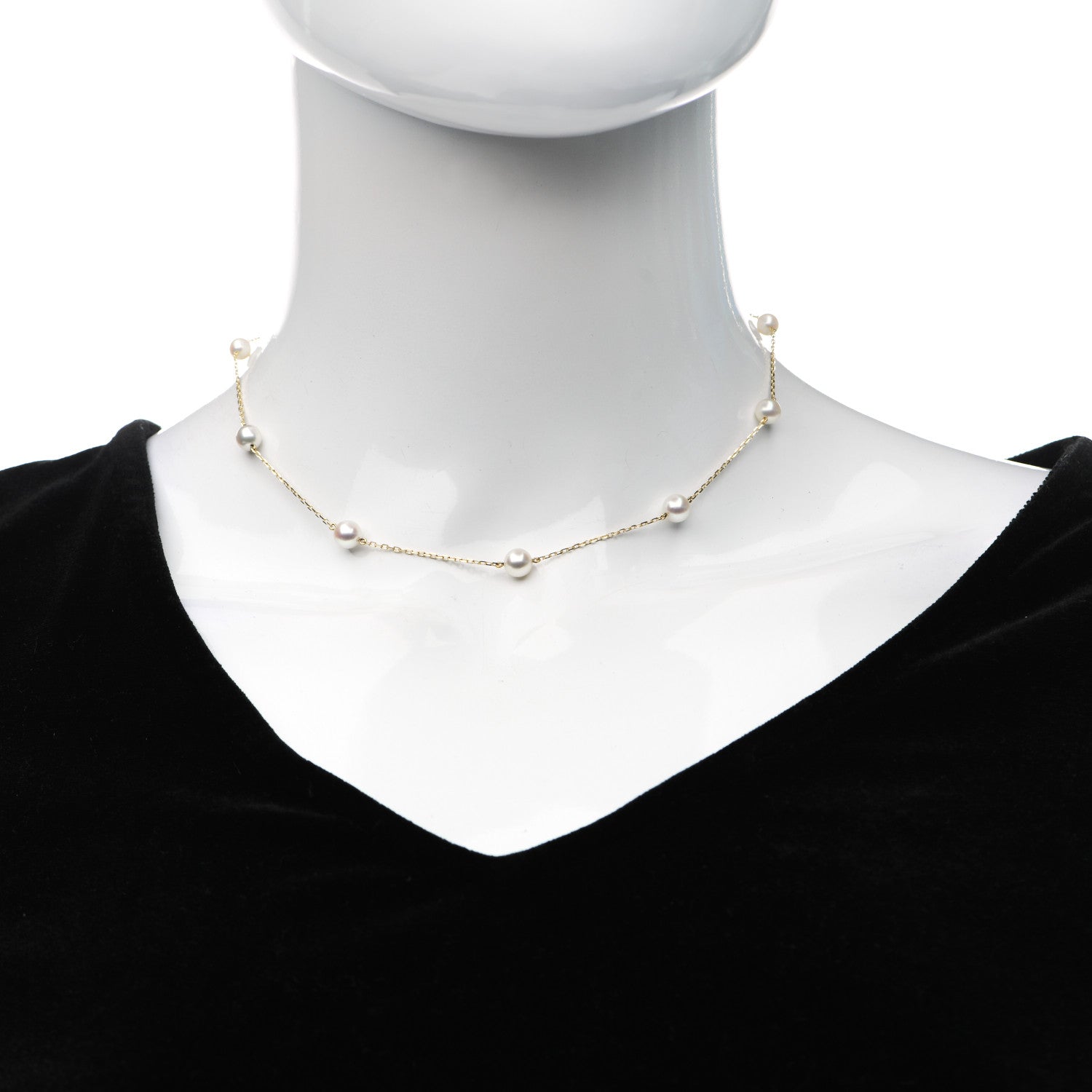 Mikimoto 18K Yellow Gold Akoya Pearl 4.5-6mm Station Necklace 2 of 5