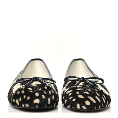 Chanel Pony Hair Calfskin Cap Toe CC Ballerina Flats 38.5 White Brown Black 37.5 White Brown Black 3 of 10