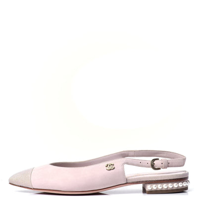 Chanel Suede Grosgrain Pearl Cap Toe CC Slingback 36 Pink 1 of 6